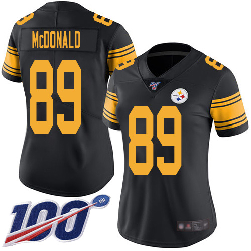 Women Pittsburgh Steelers Football #89 Limited Black Vance McDonald 100th Season Rush Vapor Untouchable Nike NFL Jersey
